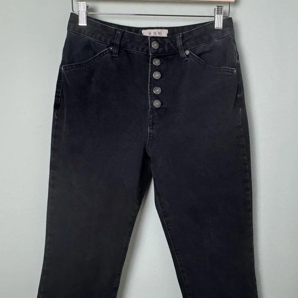 Free‎ People Jeans Dylan High Rise Bootcut Raw Hem Exposed Button Fly Size 28